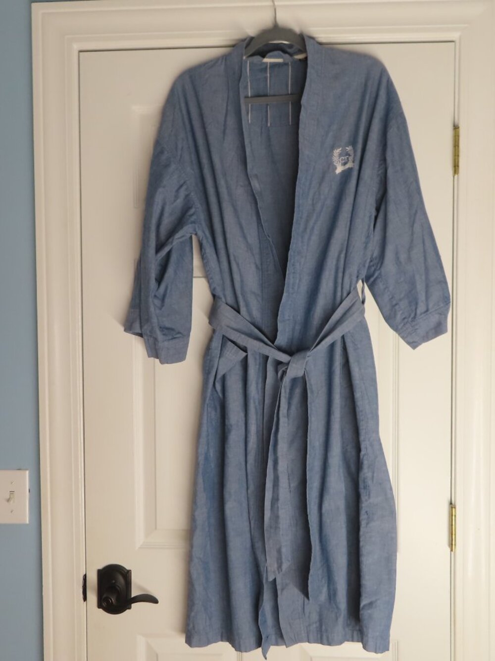 Vintage Christian Dior Monsieur Chambray Cotton Robe One Size Blue Designer Logo